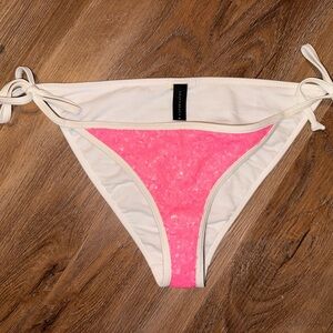 South Beach White Bikini Bottoms Pink Sequin Front embellished side self tie